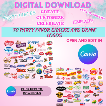 70 PARTY FAVOR SNACK AND DRINK LOGOS